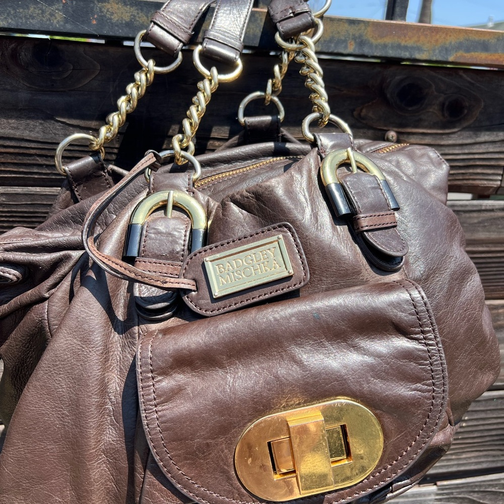 Badgley Mischka Brown Shoulder Bag with Gold Hardware
